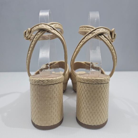 Veronica Beard Danika Sandal Women 9 Natural Raffia Woven Block Heel Ankle Strap - Picture 9 of 14